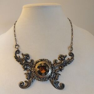 Bella Lili goth fantasy gemstone filigree scrollwork statement necklace